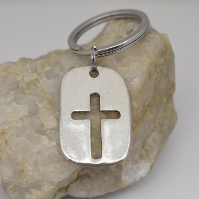 rectangle pewter cross cut out keychain.jpg